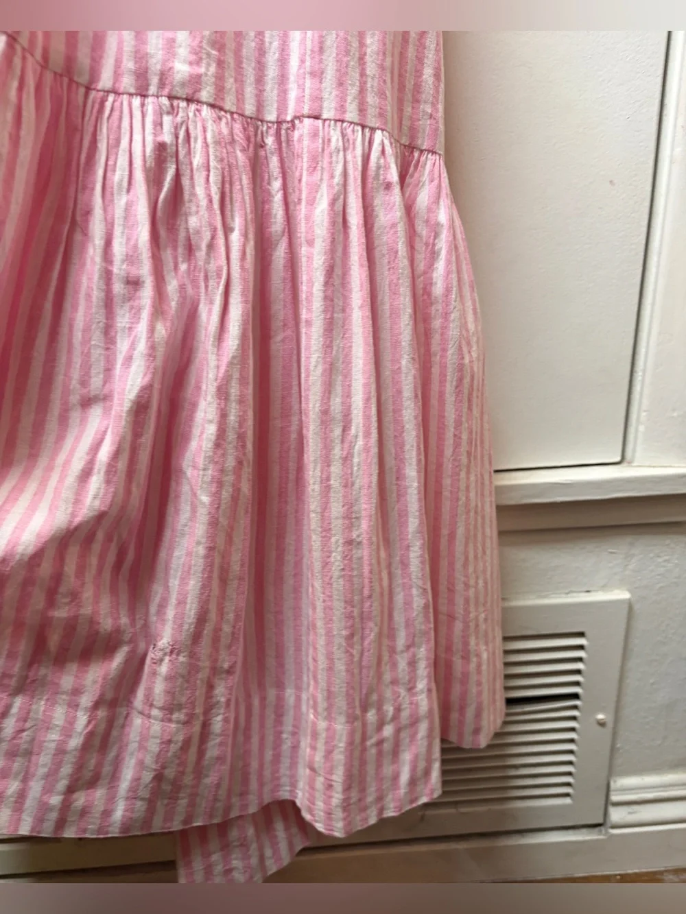 Tessora 100% Cotton Pink White Striped Preppy Cut Out Halter Maxi Dress Small - Picture 8 of 16